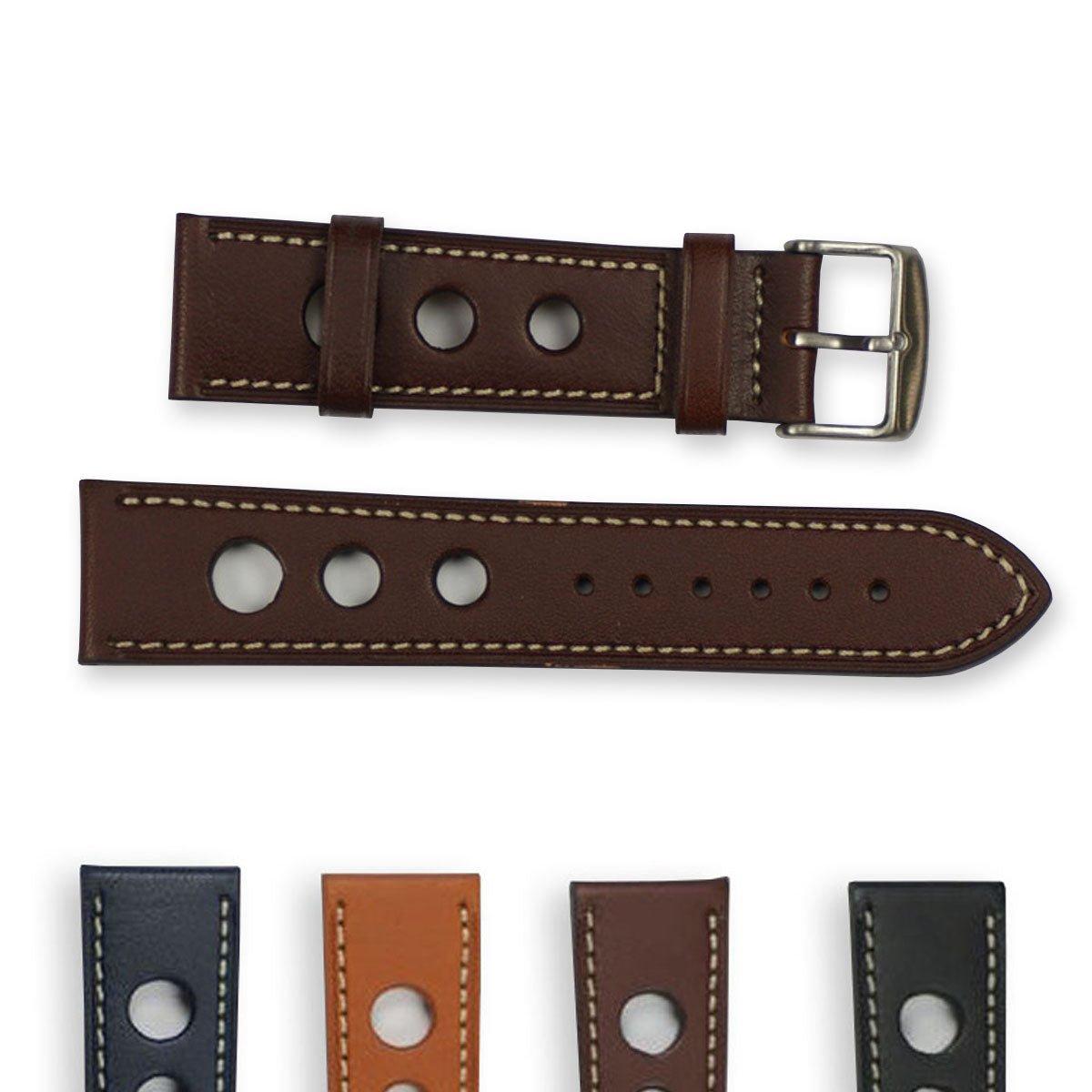 Rally Racing Straps Real Leather Watch Strap Band Brown Blue Black Grand Prix